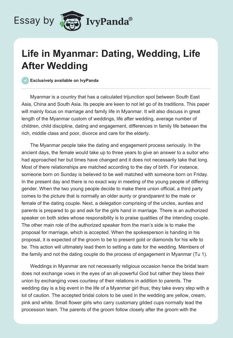 Life in Myanmar: Dating, Wedding, Life After Wedding. Page 1