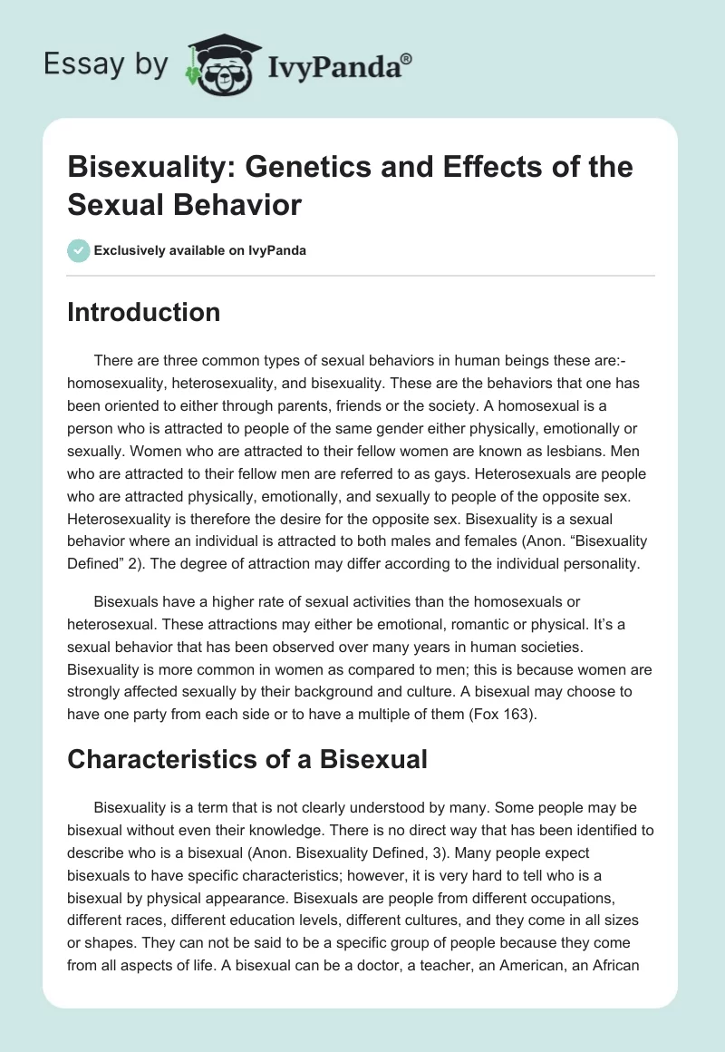 Bisexuality: Genetics and Effects of the Sexual Behavior. Page 1