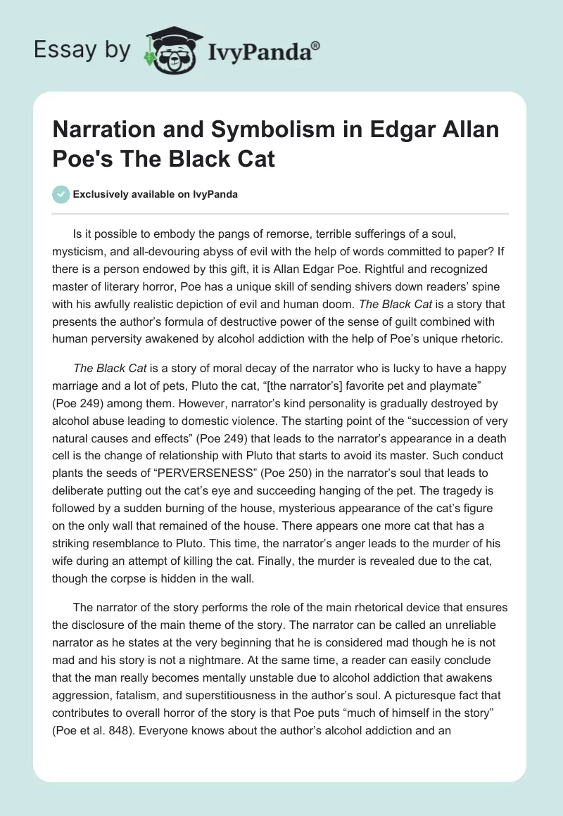 Narration and Symbolism in Edgar Allan Poe's "The Black Cat". Page 1