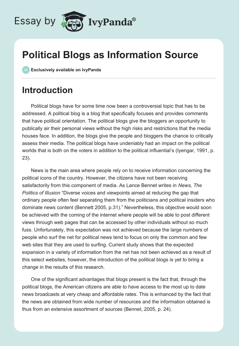 Political Blogs as Information Source. Page 1