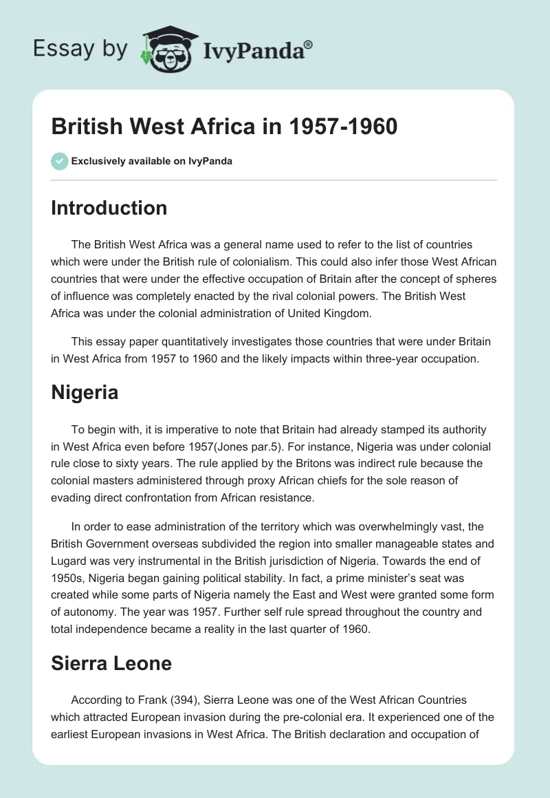 British West Africa in 1957-1960. Page 1