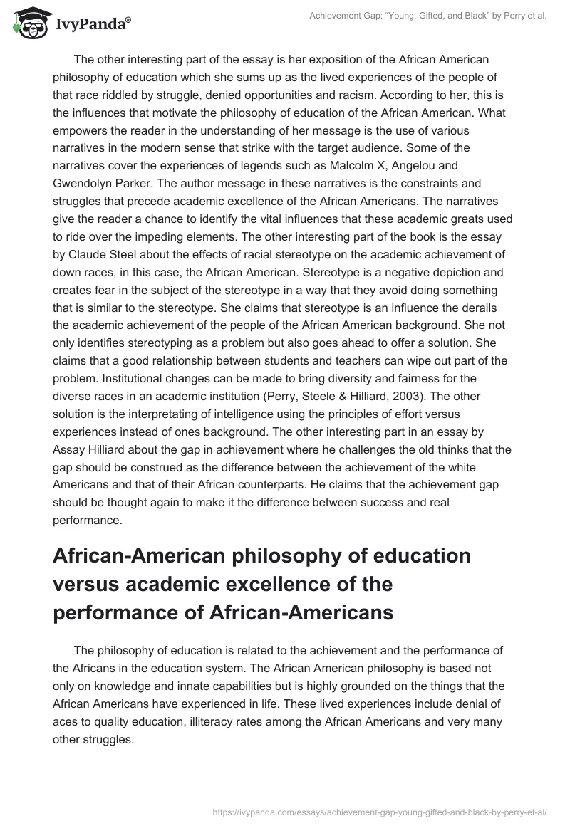 Achievement Gap: “Young, Gifted, and Black” by Perry et al.. Page 2