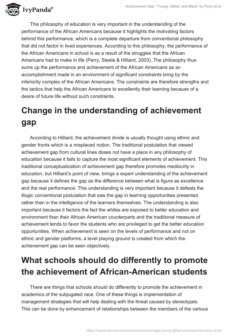 Achievement Gap: “Young, Gifted, and Black” by Perry et al.. Page 3