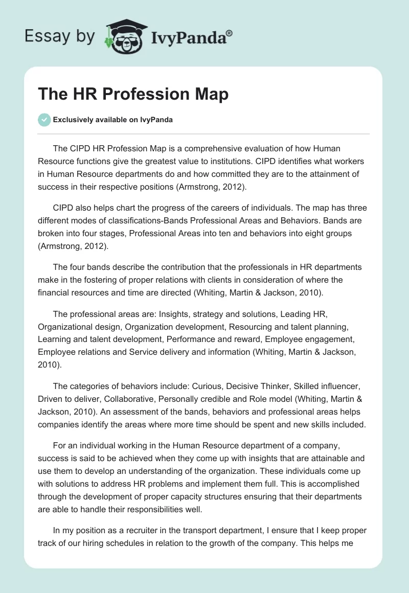 The HR Profession Map. Page 1
