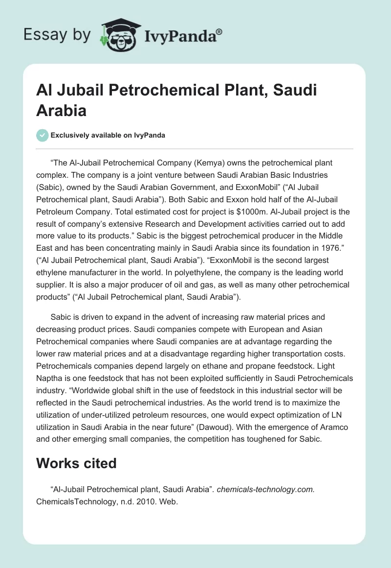 Al Jubail Petrochemical Plant, Saudi Arabia. Page 1