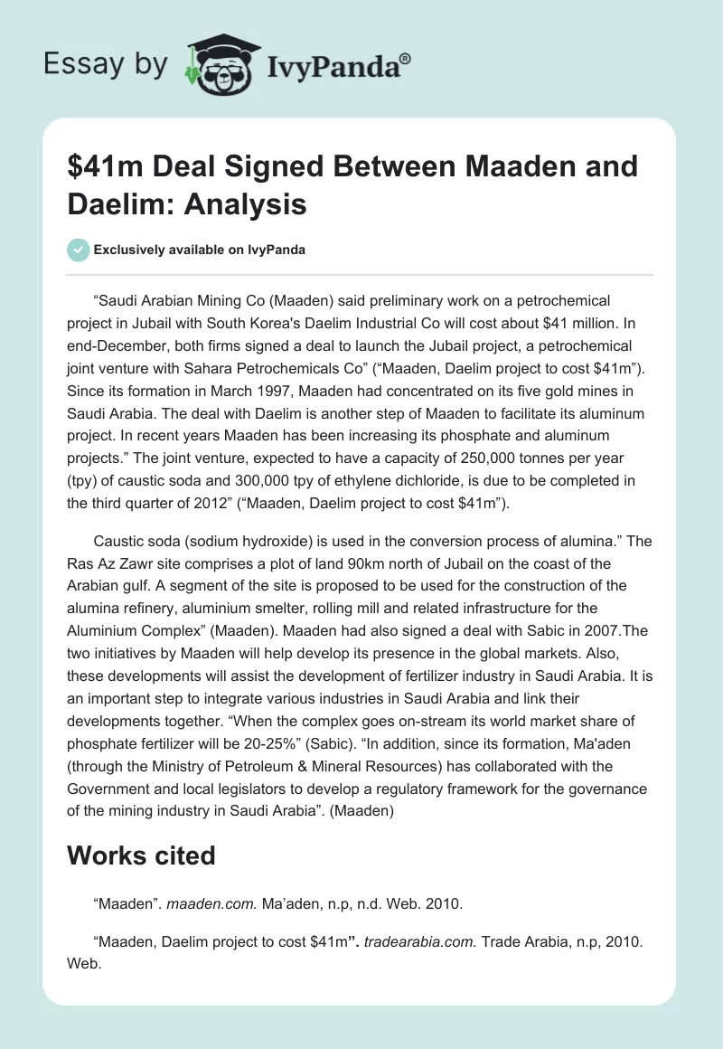 $41m Deal Signed Between Maaden and Daelim: Analysis. Page 1