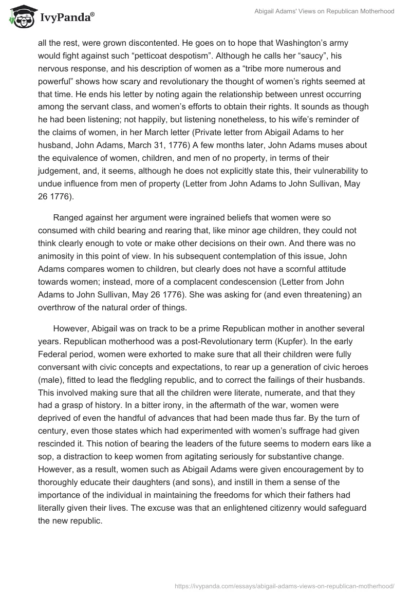 Abigail Adams' Views on Republican Motherhood. Page 2