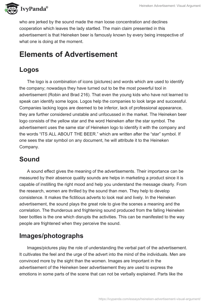 Heineken Advertisement: Visual Argument. Page 2