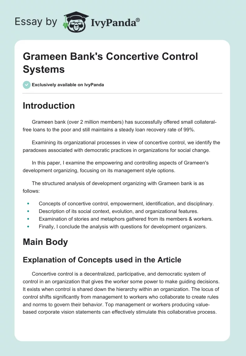 Grameen Bank's Concertive Control Systems. Page 1