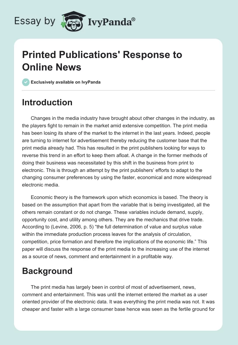 Printed Publications' Response to Online News. Page 1