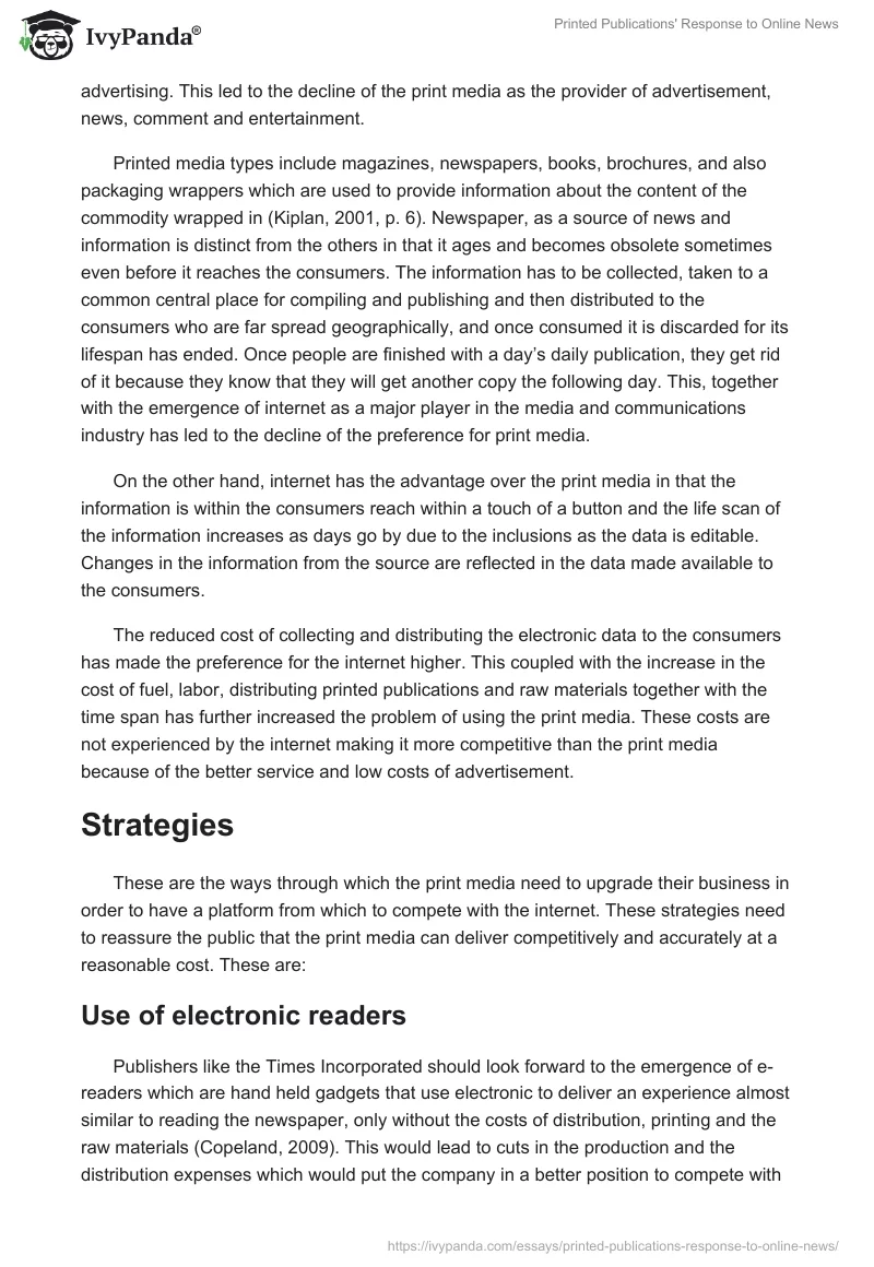 Printed Publications' Response to Online News. Page 2