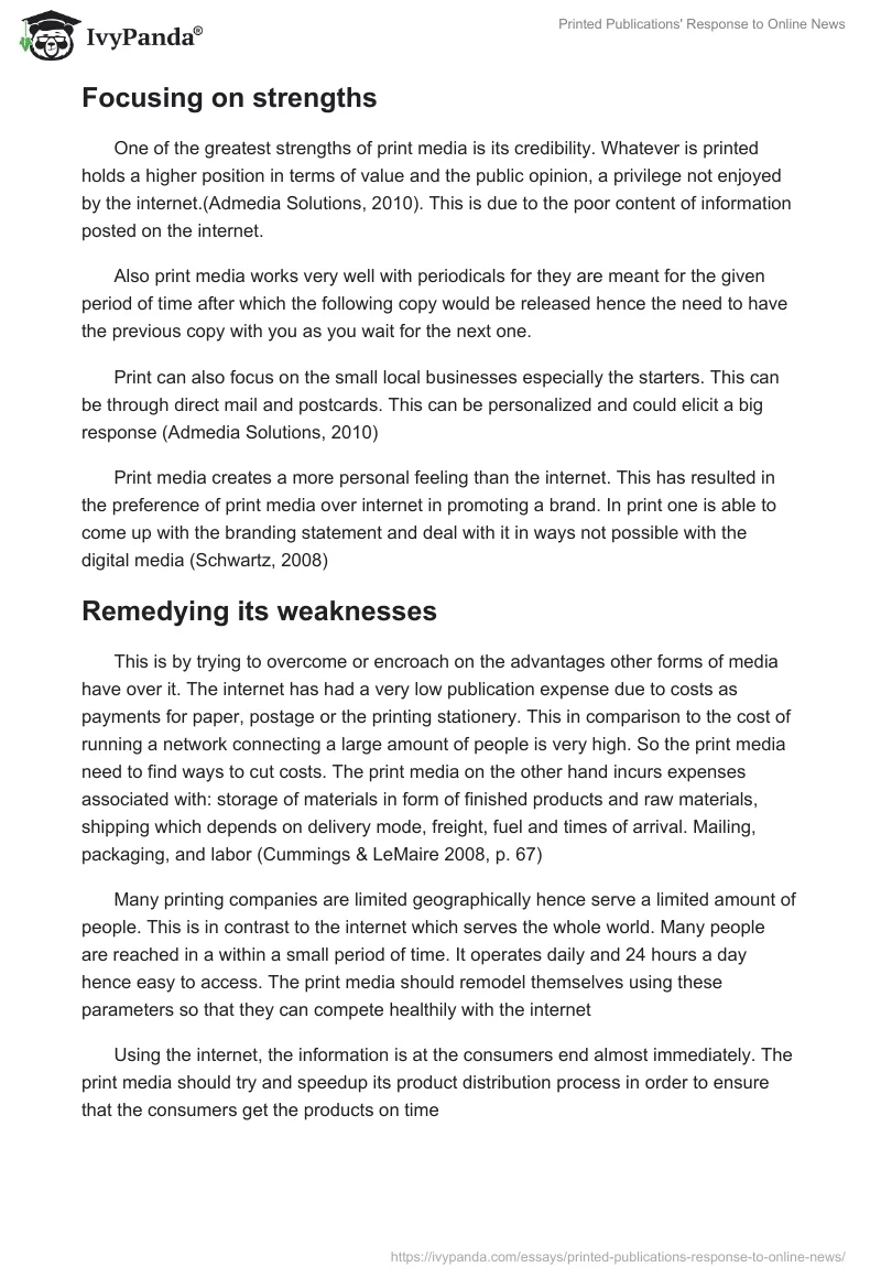 Printed Publications' Response to Online News. Page 5