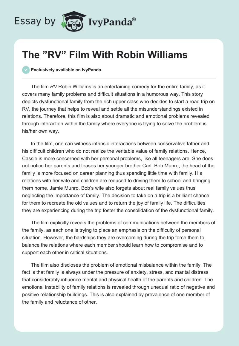 The ”RV” Film With Robin Williams. Page 1