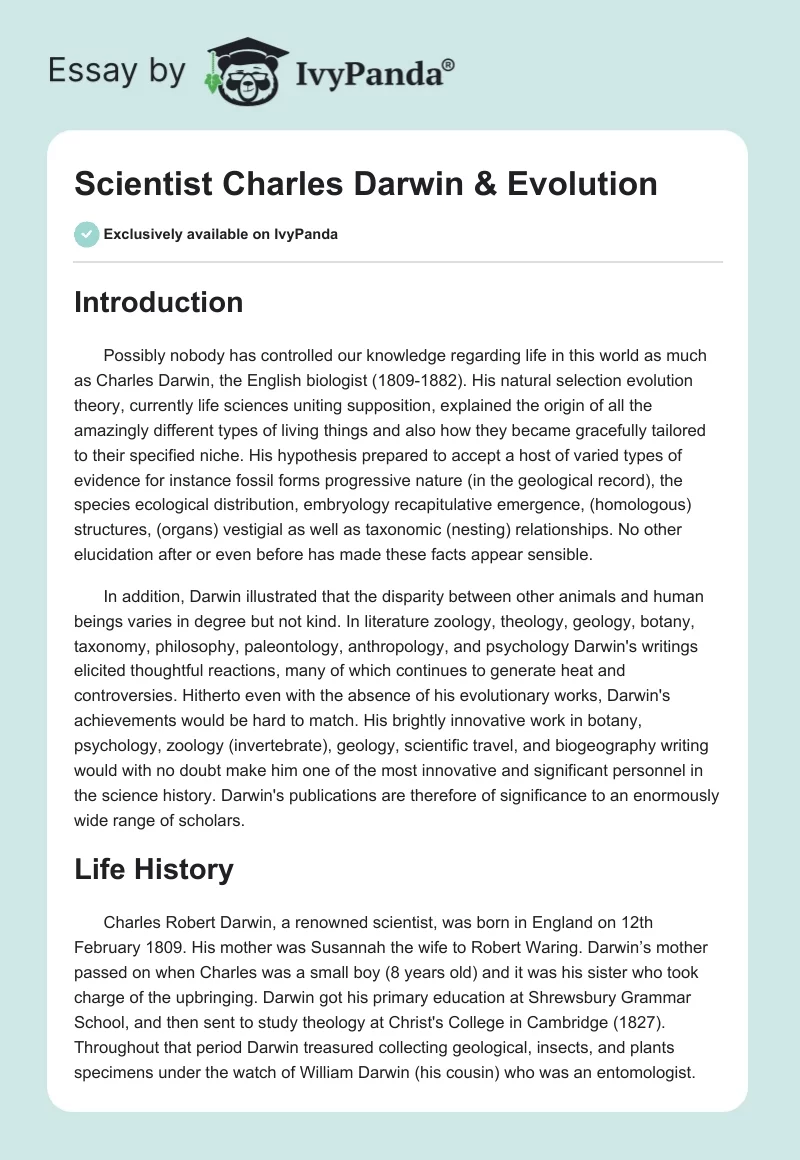 Scientist Charles Darwin & Evolution. Page 1