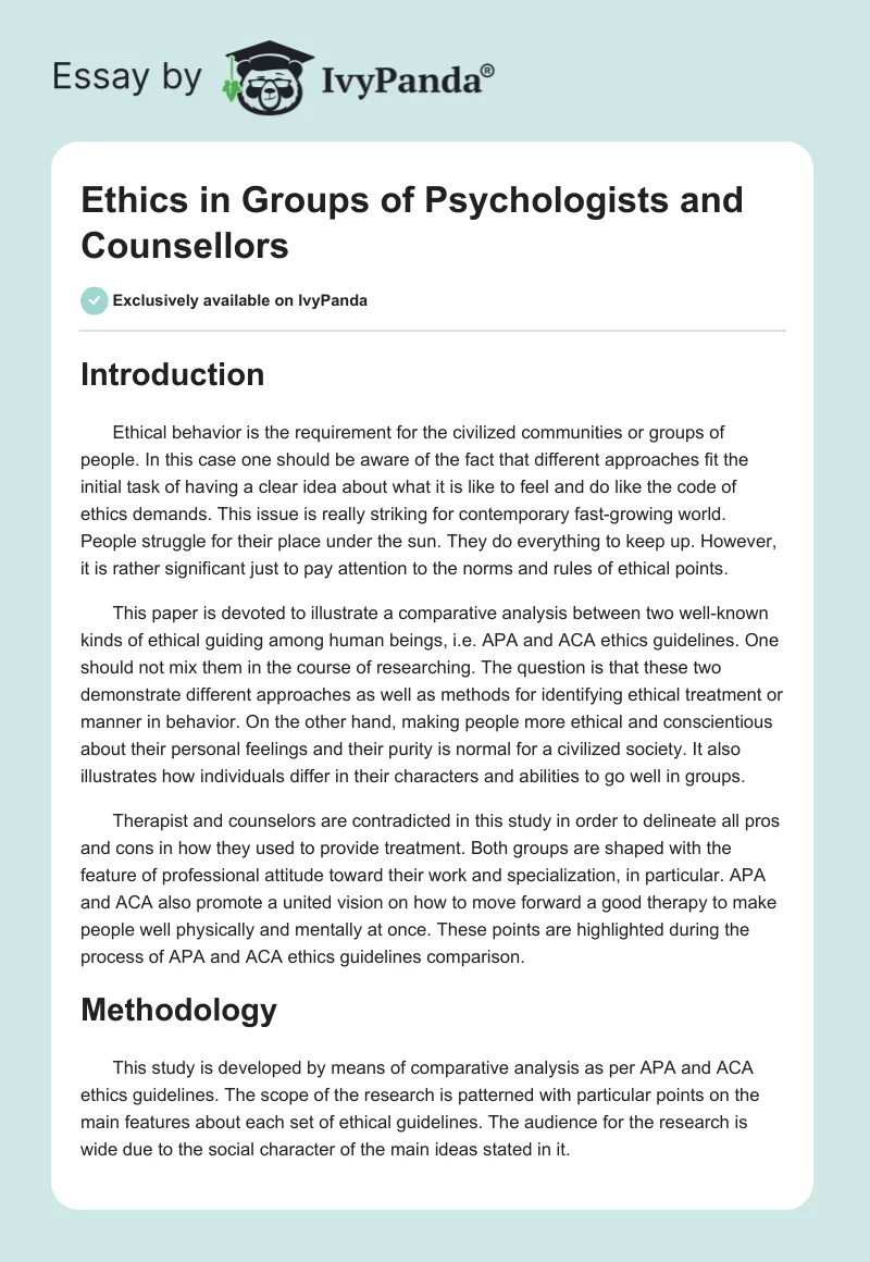 Ethics in Groups of Psychologists and Counsellors. Page 1
