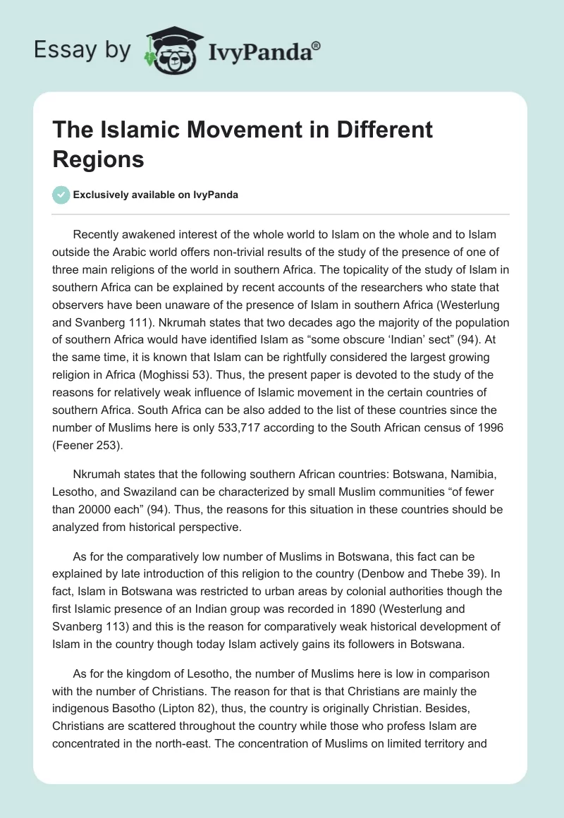 The Islamic Movement in Different Regions. Page 1