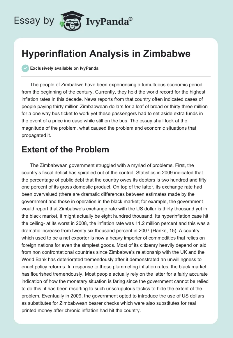 Hyperinflation Analysis in Zimbabwe. Page 1