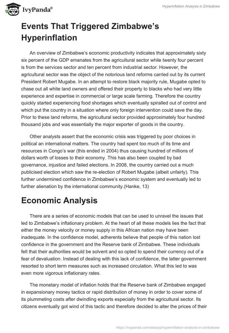 Hyperinflation Analysis in Zimbabwe. Page 2