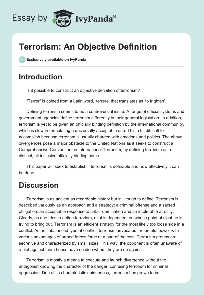 Terrorism: An Objective Definition. Page 1