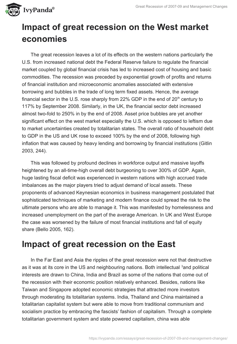 Great Recession of 2007-09 and Management Changes. Page 5