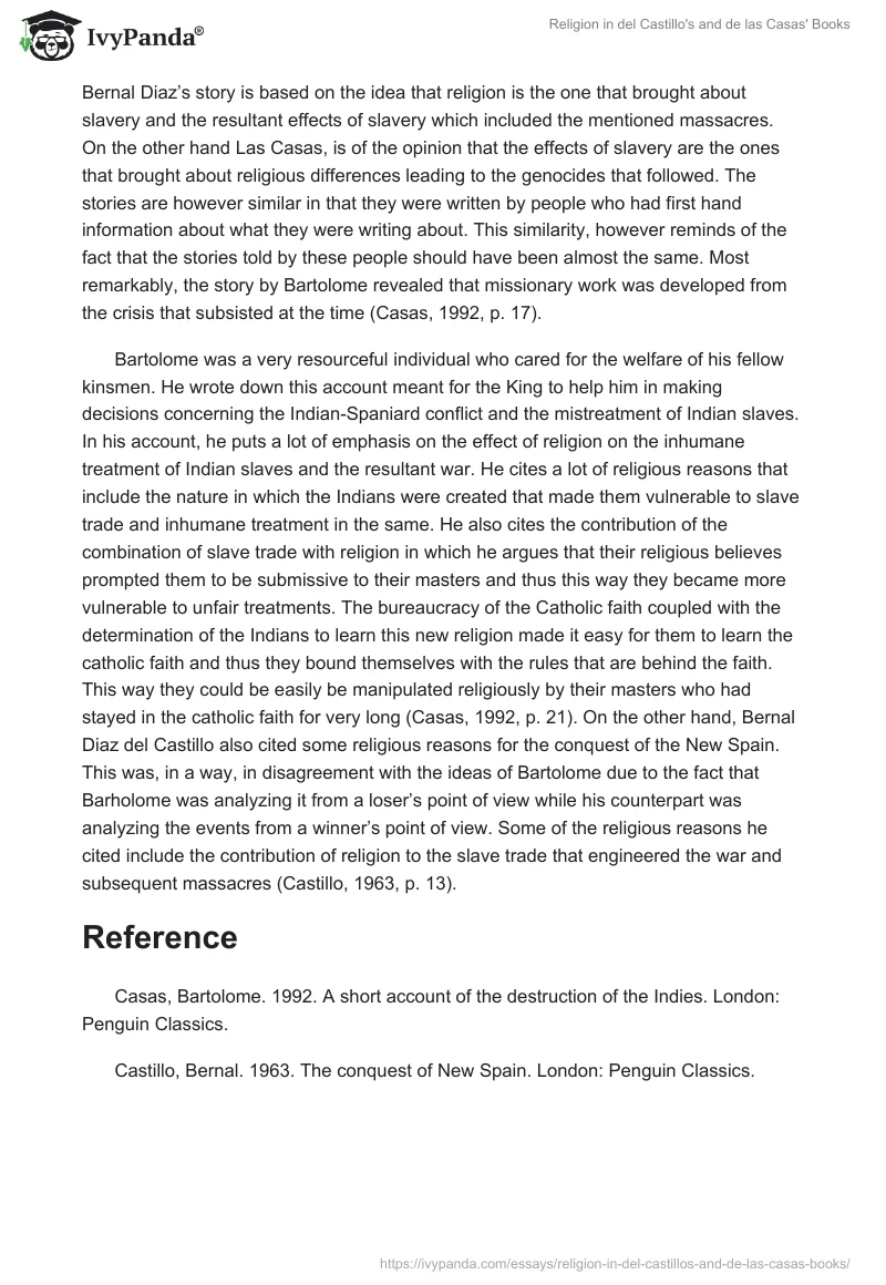 Religion in del Castillo's and de las Casas' Books. Page 3
