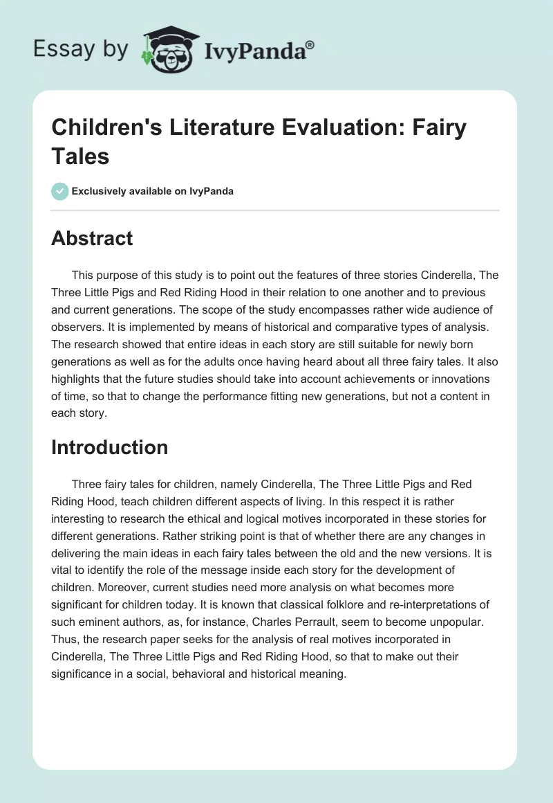 Children's Literature Evaluation: Fairy Tales. Page 1