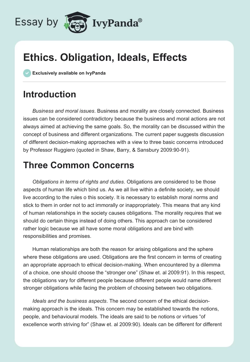 Ethics. Obligation, Ideals, Effects. Page 1
