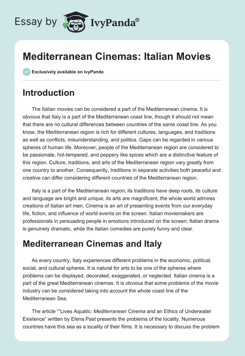 Mediterranean Cinemas: Italian Movies. Page 1