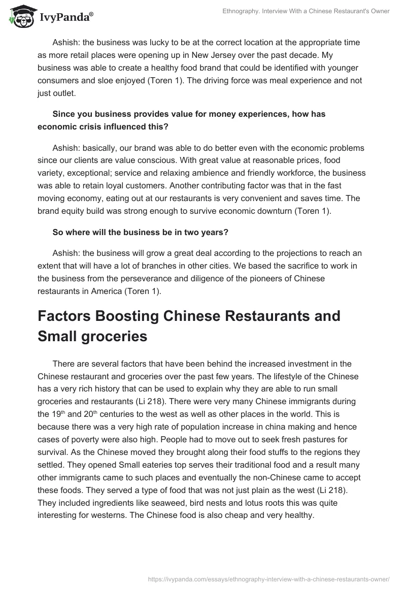 Ethnography. Interview With a Chinese Restaurant's Owner. Page 2