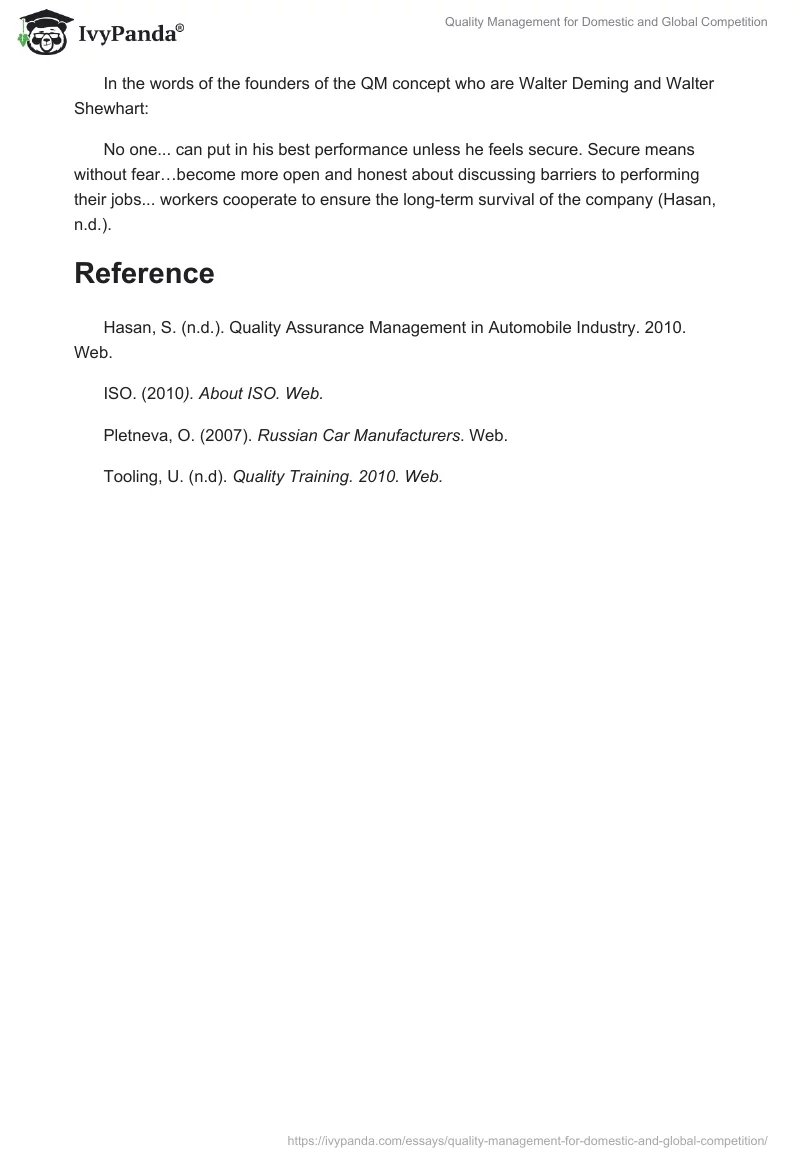 Quality Management for Domestic and Global Competition. Page 4