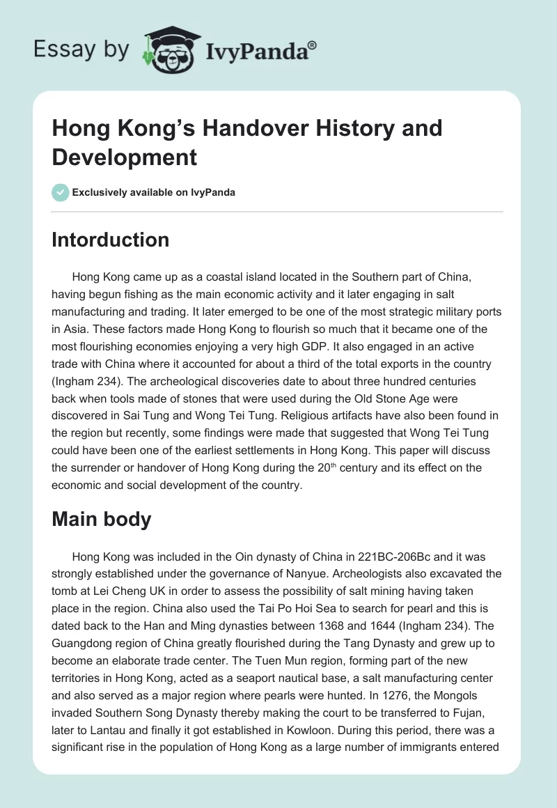 Hong Kong’s Handover History and Development. Page 1