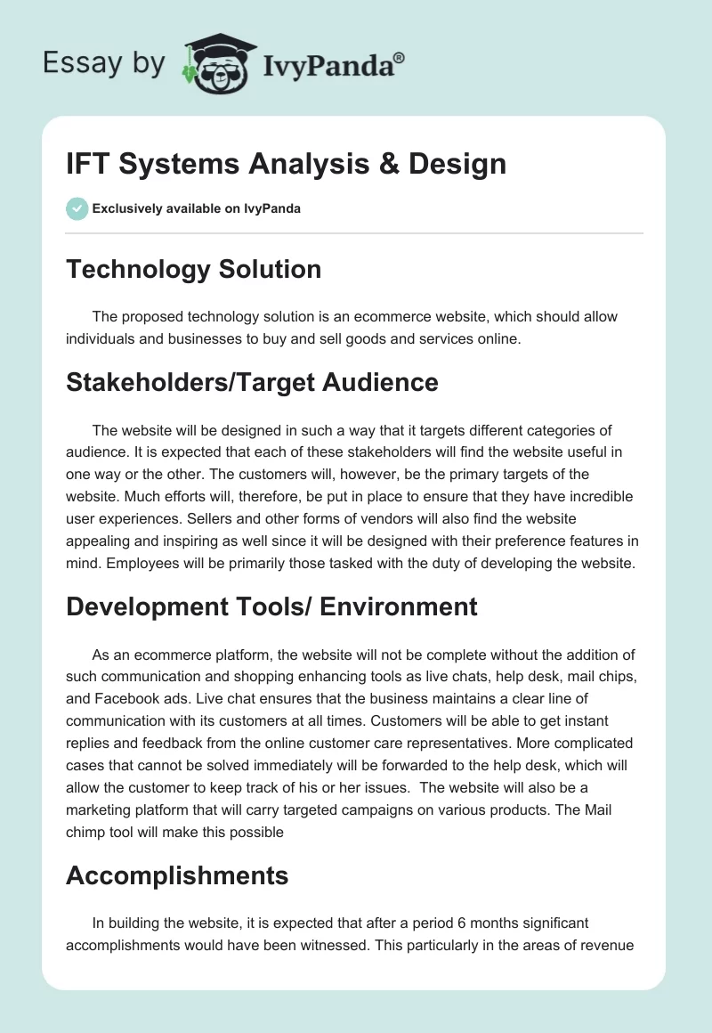 IFT Systems Analysis & Design. Page 1