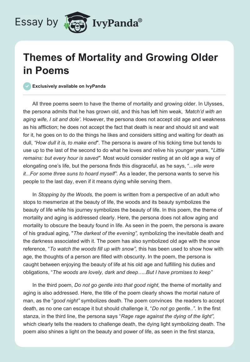 Themes of Mortality and Growing Older in Poems. Page 1