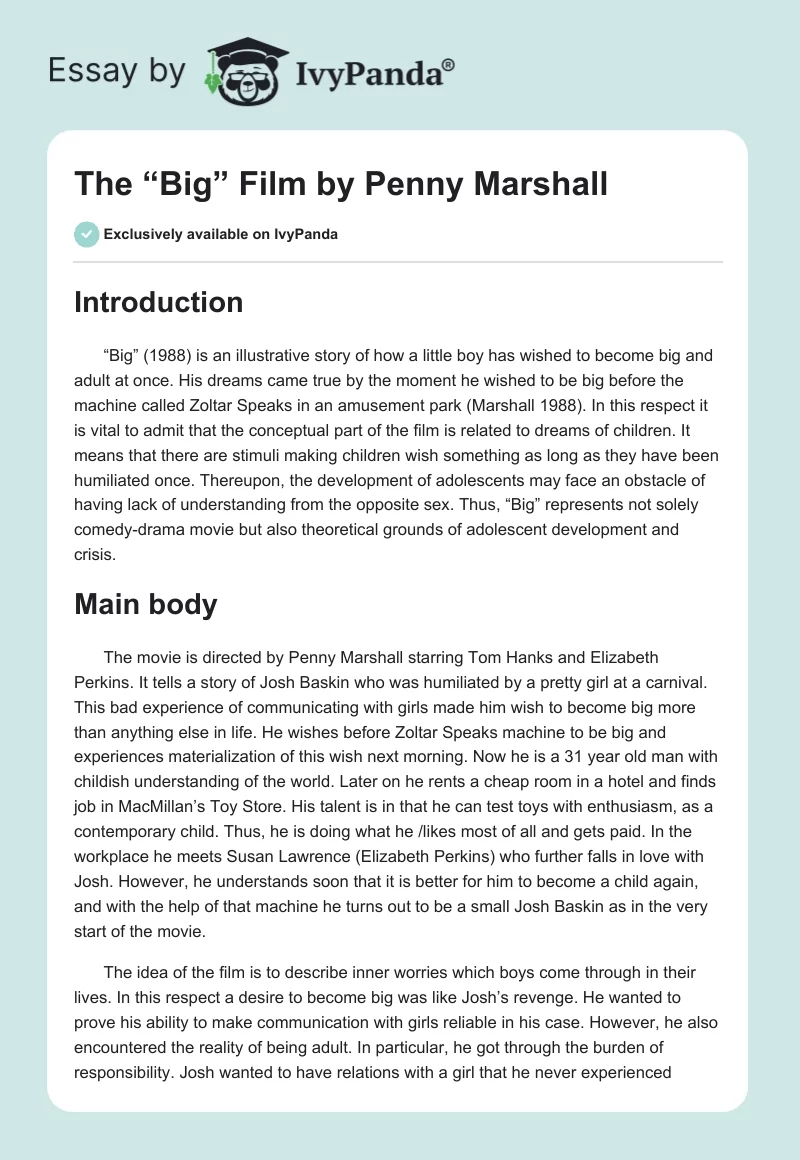 The “Big” Film by Penny Marshall. Page 1