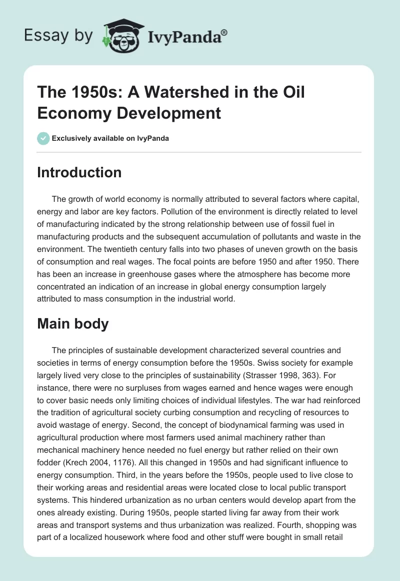 The 1950s: A Watershed in the Oil Economy Development. Page 1
