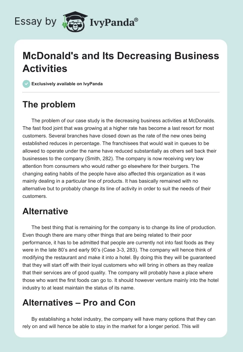 McDonald's and Its Decreasing Business Activities. Page 1