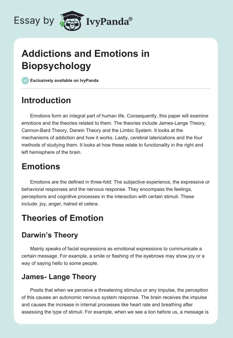 Addictions and Emotions in Biopsychology. Page 1