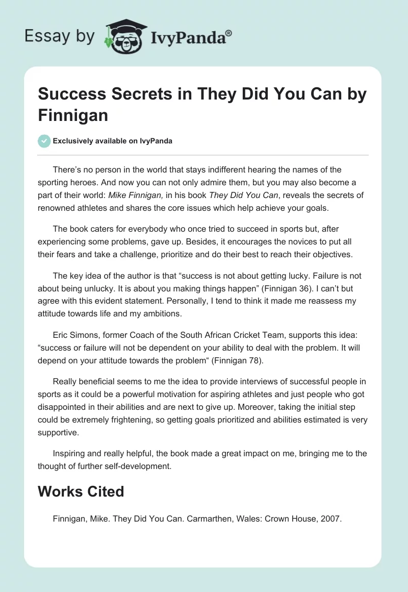 Success Secrets in "They Did You Can" by Finnigan. Page 1
