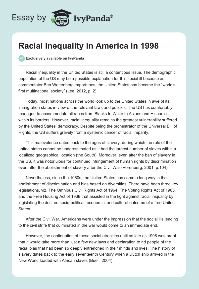 Racial Inequality in America in 1998. Page 1