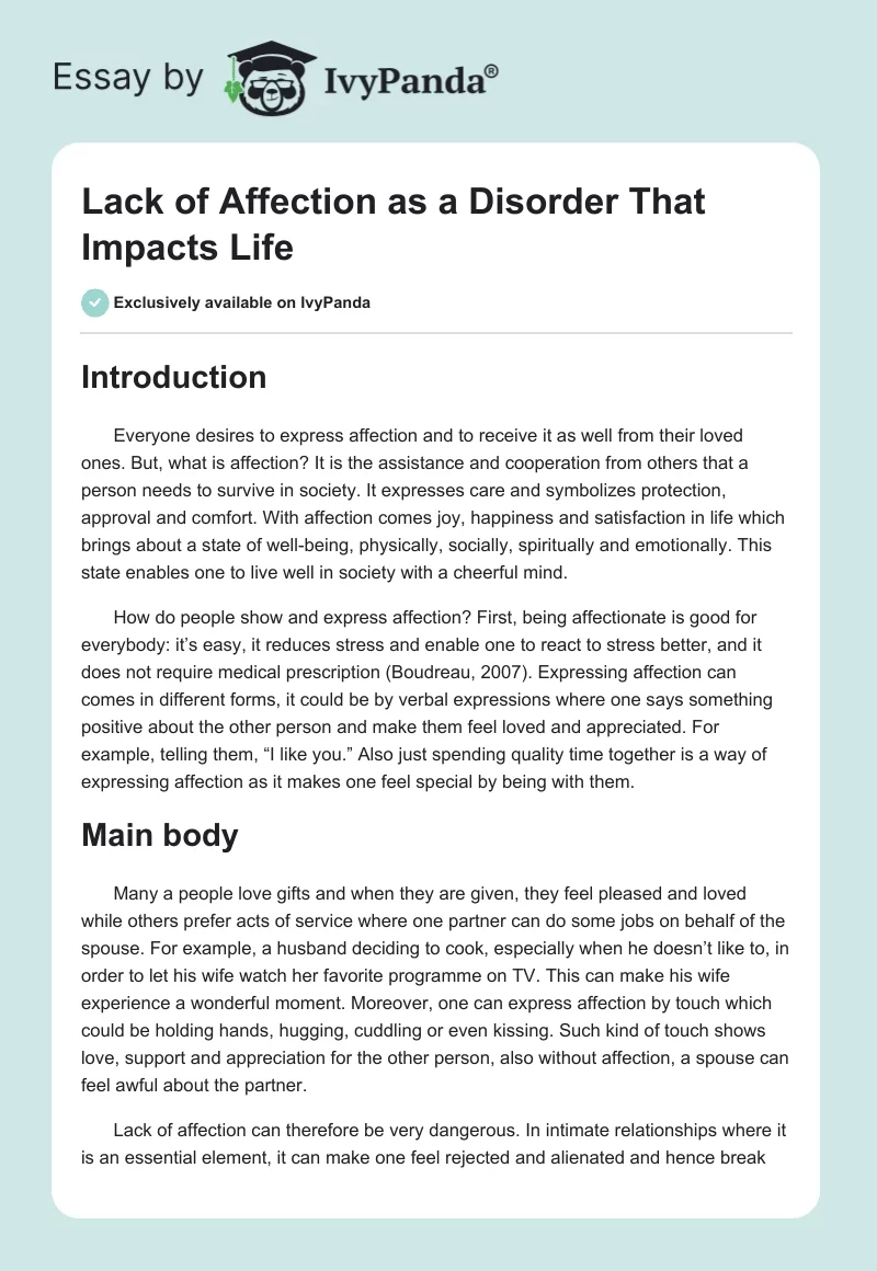 Lack of Affection as a Disorder That Impacts Life. Page 1