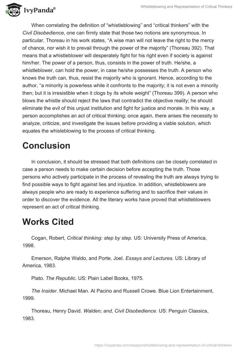 Whistleblowing and Representation of Critical Thinkers. Page 3