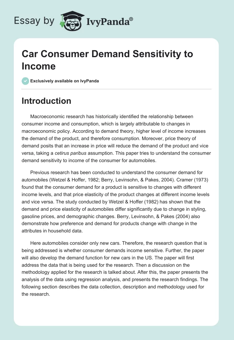 Car Consumer Demand Sensitivity to Income. Page 1