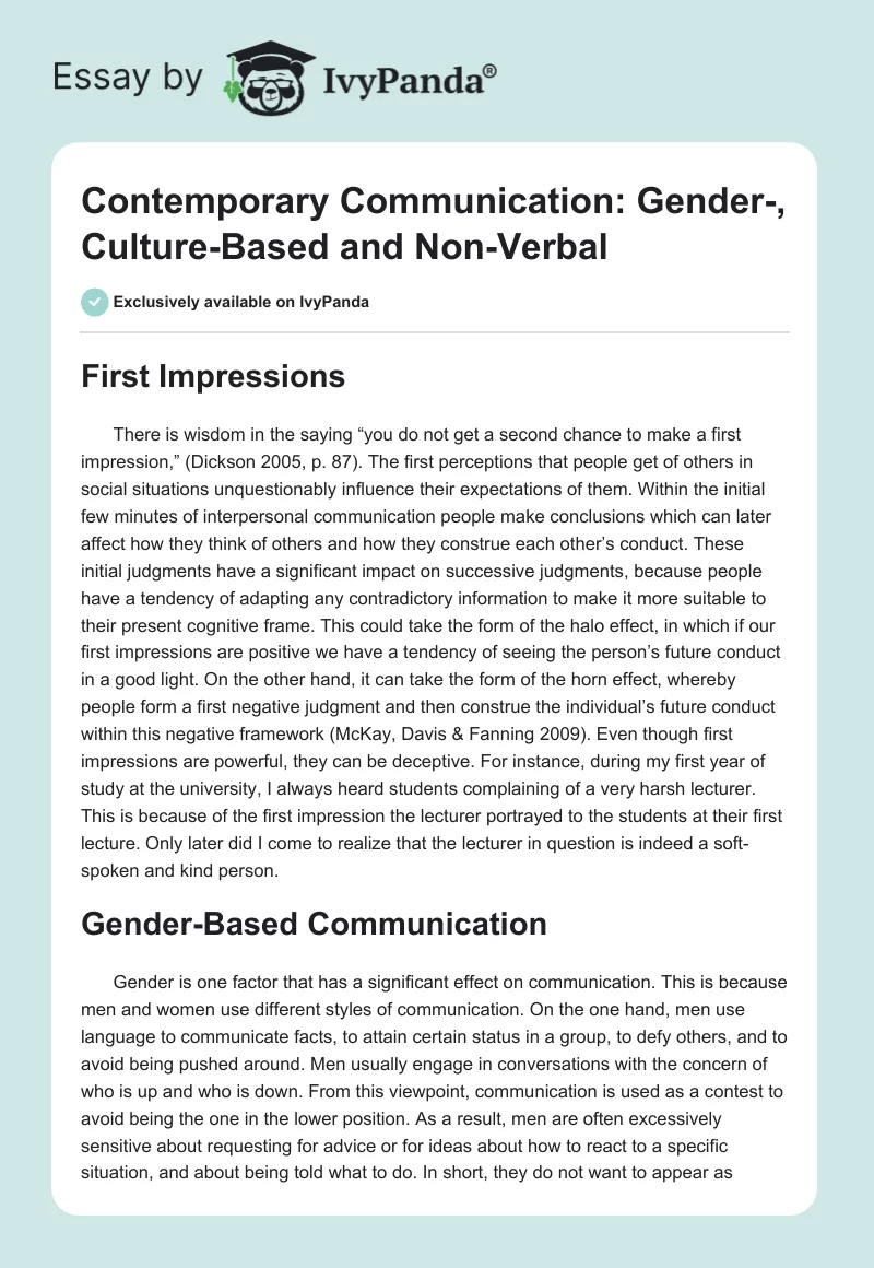Contemporary Communication: Gender-, Culture-Based and Non-Verbal. Page 1