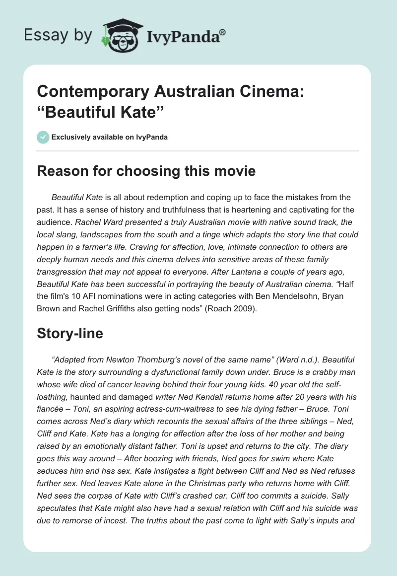 Contemporary Australian Cinema: “Beautiful Kate”. Page 1