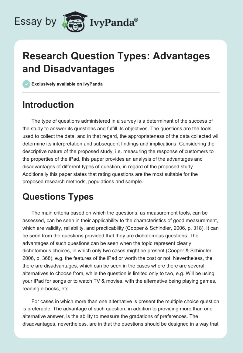 Research Question Types: Advantages and Disadvantages. Page 1