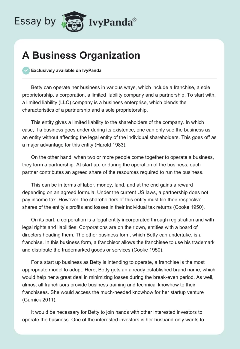 A Business Organization. Page 1