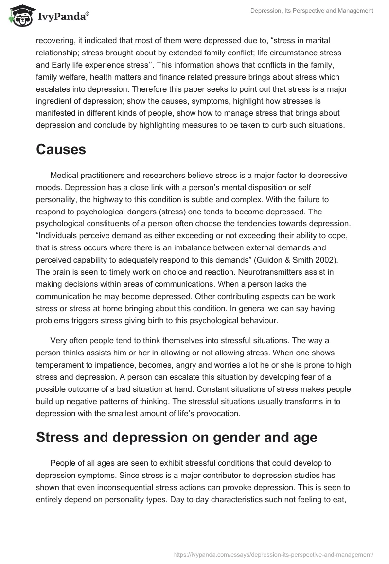 Depression, Its Perspective and Management. Page 2