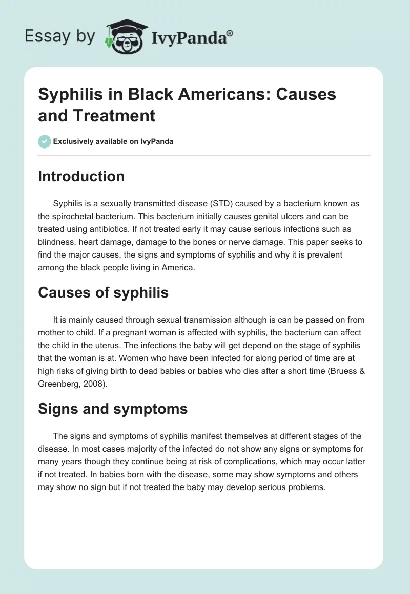Syphilis in Black Americans: Causes and Treatment. Page 1