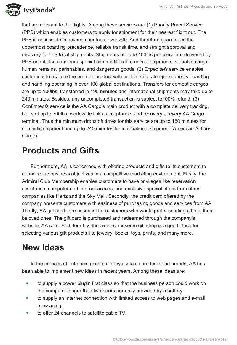 American Airlines' Products and Services. Page 3