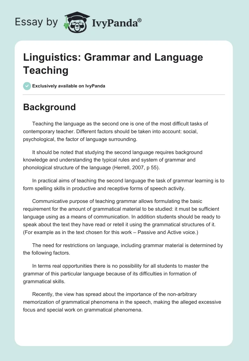 Linguistics: Grammar and Language Teaching. Page 1